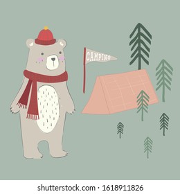 cute camping illustration vector design for kids tee