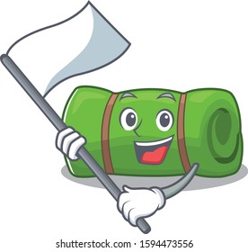 cute camping mat Scroll cartoon character style with standing flag