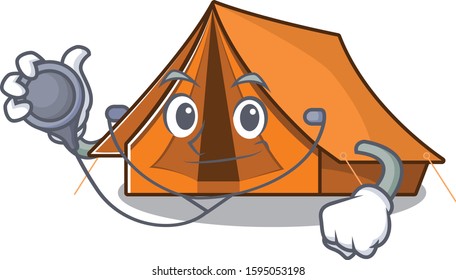 Cute camping tent Scroll cartoon character in a Doctor with tools