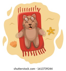 cute can in the beach cartoon vector