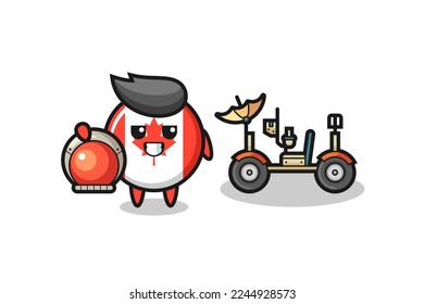 the cute canada flag badge as astronaut with a lunar rover , cute style design for t shirt, sticker, logo element