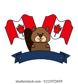 cute canadian marmot with flags