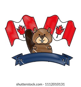 cute canadian marmot with flags