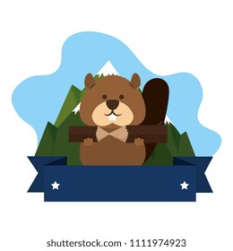 cute canadian marmot with ribbon and landscape