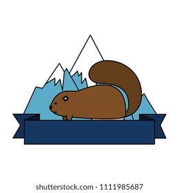 cute canadian marmot with ribbon and landscape