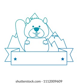 cute canadian marmot with ribbon and landscape