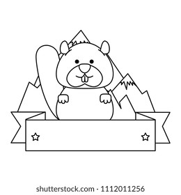 cute canadian marmot with ribbon and landscape