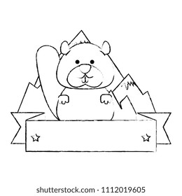 cute canadian marmot with ribbon and landscape