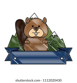 cute canadian marmot with ribbon and landscape