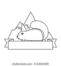 cute canadian marmot with ribbon and landscape