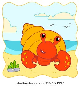 Cute Cancer Hermit Underwater Cartoon. Cancer Hermit Clipart Vector Illustration