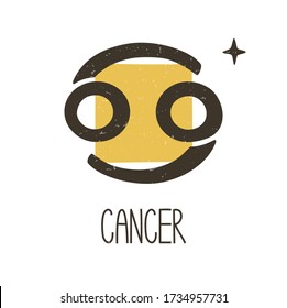 Cute cancer zodiac sign. Two-color caption astrology symbol on a transparent background. Vector shabby hand drawn illustration