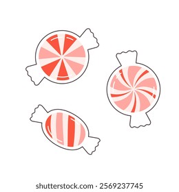 Cute candies. Sweet sugar candies. Vector illustration in flat style