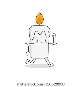 Cute candle cartoon character running away