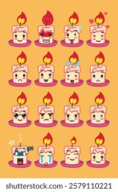 a cute candle character with a love-shaped flame set for an emoticon project or design element