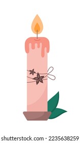 Cálida vela por festividades. Ilustración vectorial sobre fondo blanco.