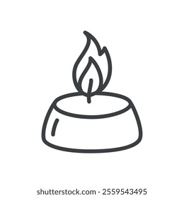 Cute candle icon. Hand drawn monochrome illustration of a burning candle isolated on a white background. Vector 10 EPS.