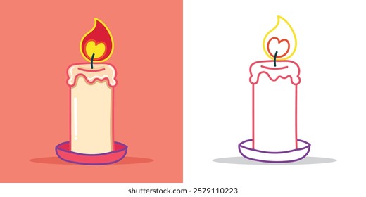 a cute candle illustration with a love-shaped flame for a valentine's Day design element