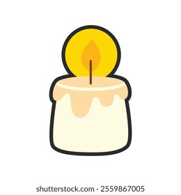 cute candle light with outline in flat vector design.