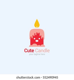 Cute Candle Logo Design Template. Flat Style