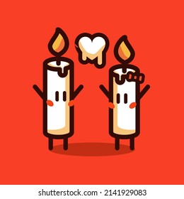 Cute candle in love cartoon vector icon illustration 