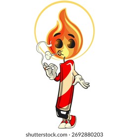 Ilustración vectorial linda de la historieta de la mascota de la vela con el humo ligero del carácter de la llama con calma, aislado para el diseño del día de fiesta y de la celebración, trabajo de dibujado a mano