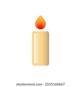 Cute candle vector icon. Beige candlestick isolated on white background. Winter holidays decoration. Cartoon style.