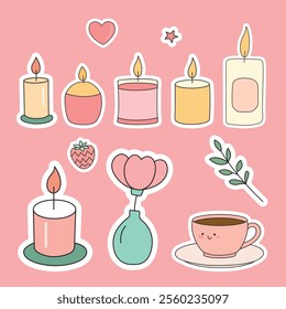 Cute Candles Vector Clip Art Set of Elements - Cute Aesthetic Style