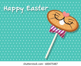 Cute candy bunny for Easter day on color background