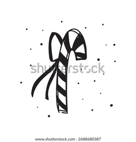Cute candy cane doodle. Hand drawn candy cane with a ribbon behind it. Suitable for use as a logo, sticker, and so on.