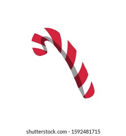 Cute candy cane isolated on a white background. Winter holidays sweets and decoration. Hand drawn cartoon style vector.