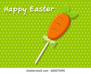 Cute candy carrot for Easter day on green background