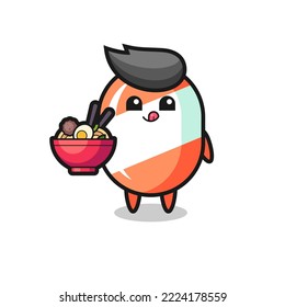 cute candy character eating noodles , cute style design for t shirt, sticker, logo element