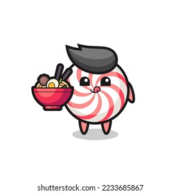 cute candy character eating noodles , cute style design for t shirt, sticker, logo element