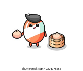 cute candy character eating steamed buns , cute style design for t shirt, sticker, logo element