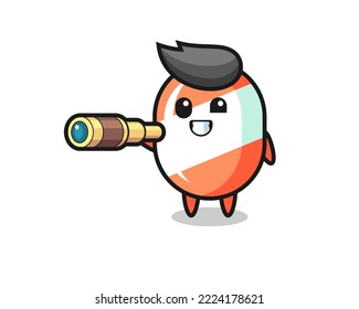 cute candy character is holding an old telescope , cute style design for t shirt, sticker, logo element