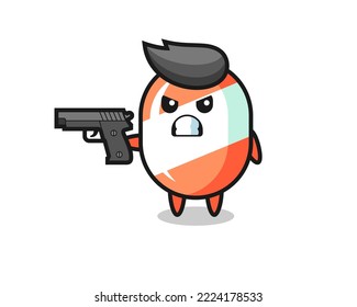 the cute candy character shoot with a gun , cute style design for t shirt, sticker, logo element
