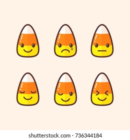 Cute Candy Corn Emoji. Halloween Characters Vector Flat Style Cartoon Characters.