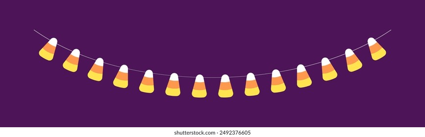Cute Candy Corn Garland for Halloween. Simple trick or treat banner hanging party decor vector element.