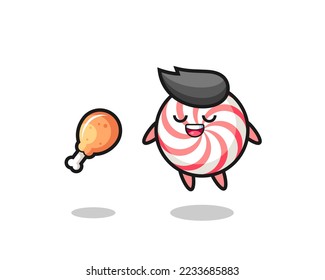cute candy floating and tempted because of fried chicken , cute style design for t shirt, sticker, logo element