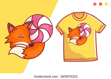cute candy fox t-shirt template design
