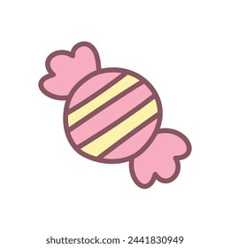 Nettes Bonbon-Symbol. Handgezeichnete Illustration einer klassischen Süßigkeit in einer gestreiften Verpackung isoliert auf weißem Hintergrund. Kawaii-Aufkleber. Vektor 10 EPS.
