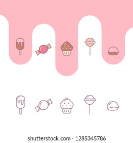 Cute candy icons including ice cream, sweet, muffin, lollipop, zephyr, Pastry icons set outlined