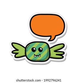 cute candy illustration with speech bubble, doodle sticker, vector illustration. 
