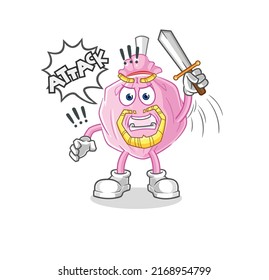 the cute candy knights attack with sword. cartoon mascot vector