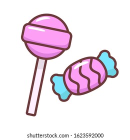Cute candy and lollipop vector illustration in cartoon style isolated on white background 