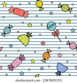Cute candy pattern. Ideal for fabrics, textiles, wallpaper. Vector illustration.