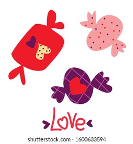 cute candy set. flat cartoon illustration