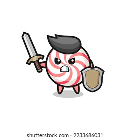 cute candy soldier fighting with sword and shield , cute style design for t shirt, sticker, logo element