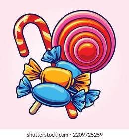 Cute candy sweet lollipop illustration vector illustrations for your work logo, merchandise t-shirt, stickers and label designs, poster, greeting cards advertising business company or brands
